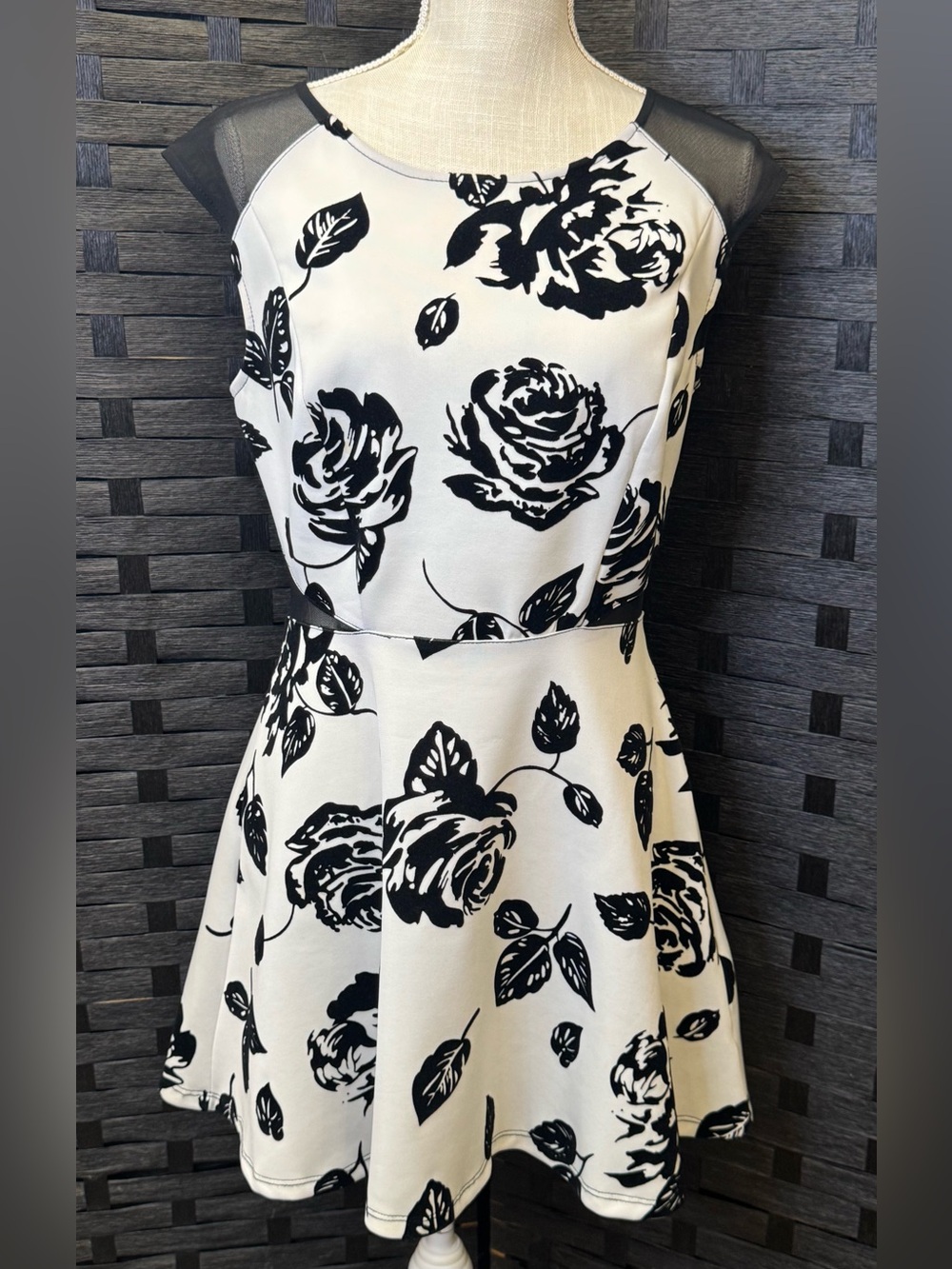Black & White Floral Fit-and-Flare Dress